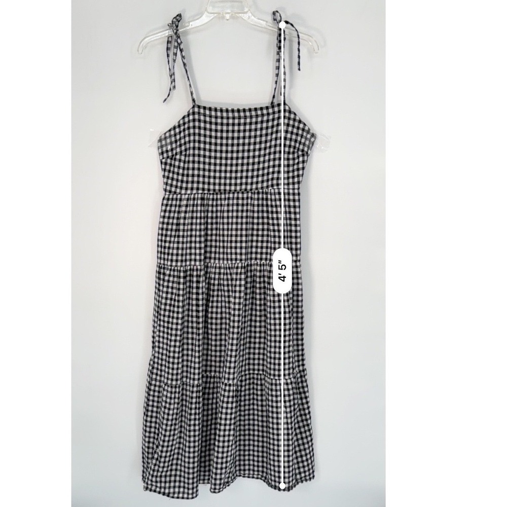 Hunkemoller Gingham Check Tiered Midi Dress Tie Shoulder Black White L 101-33 - Picture 7 of 14